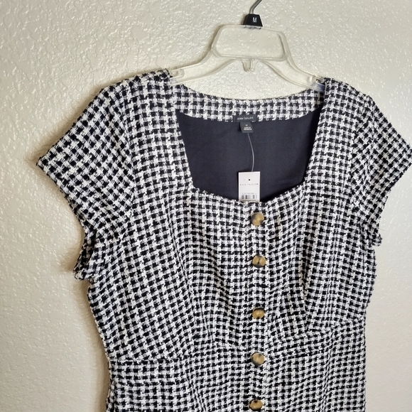 NWT Ann Taylor Gingham Tweed Button Front Sheath Dress Sz 12 - Picture 3 of 8